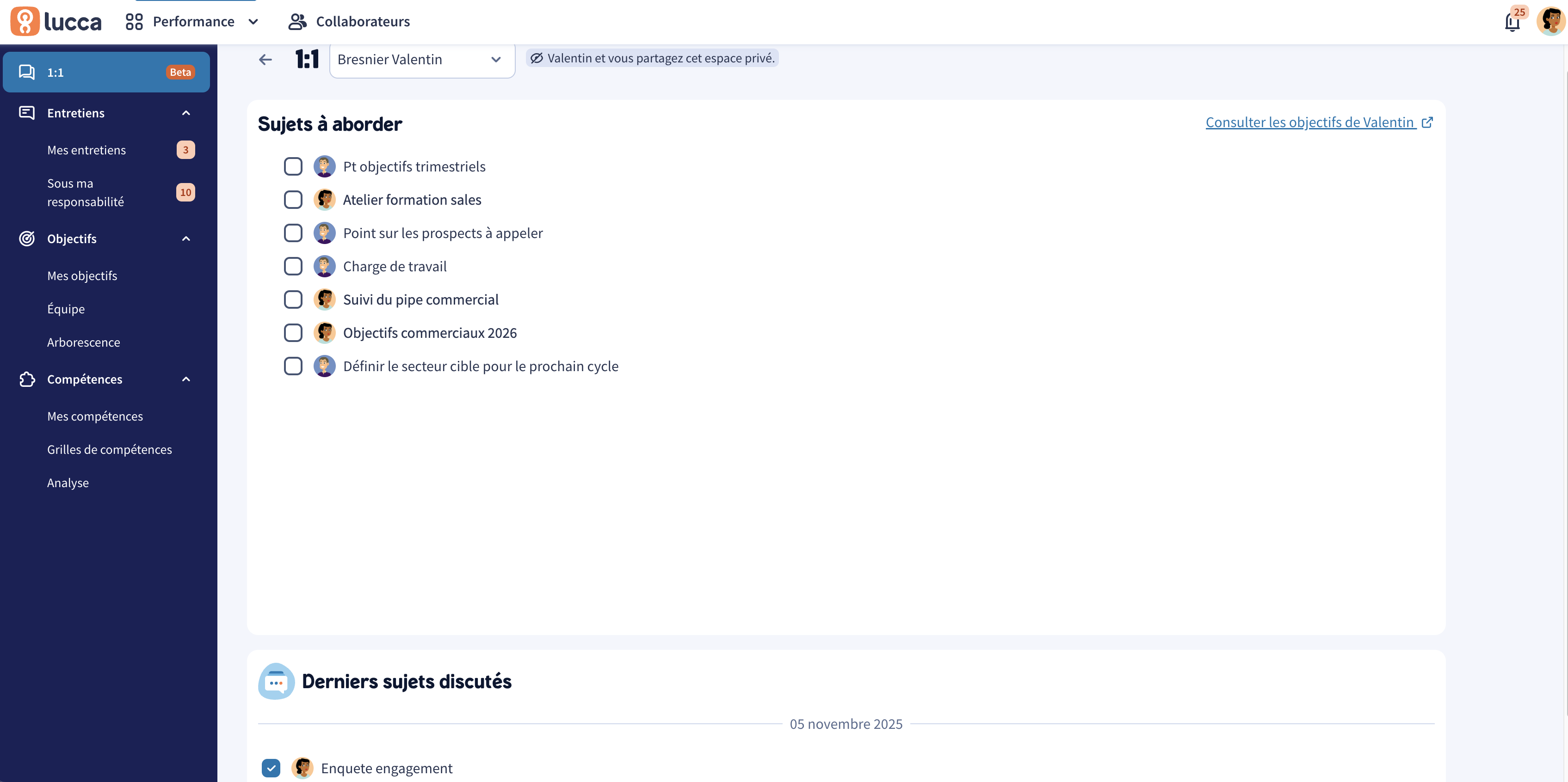 Utiliser le module 1:1 de Lucca Performance